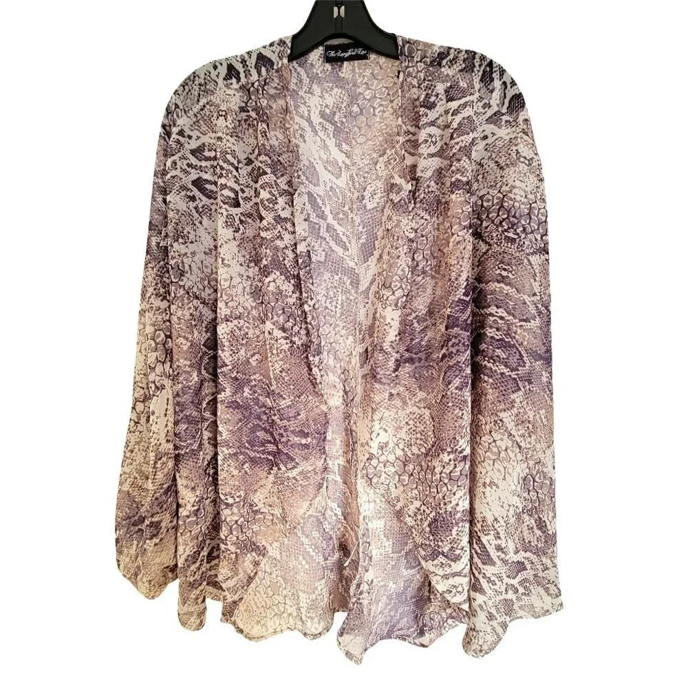 The Langford Line Reptile Snake Animal Print Sheer Open Front Shawl Cardigan Sm